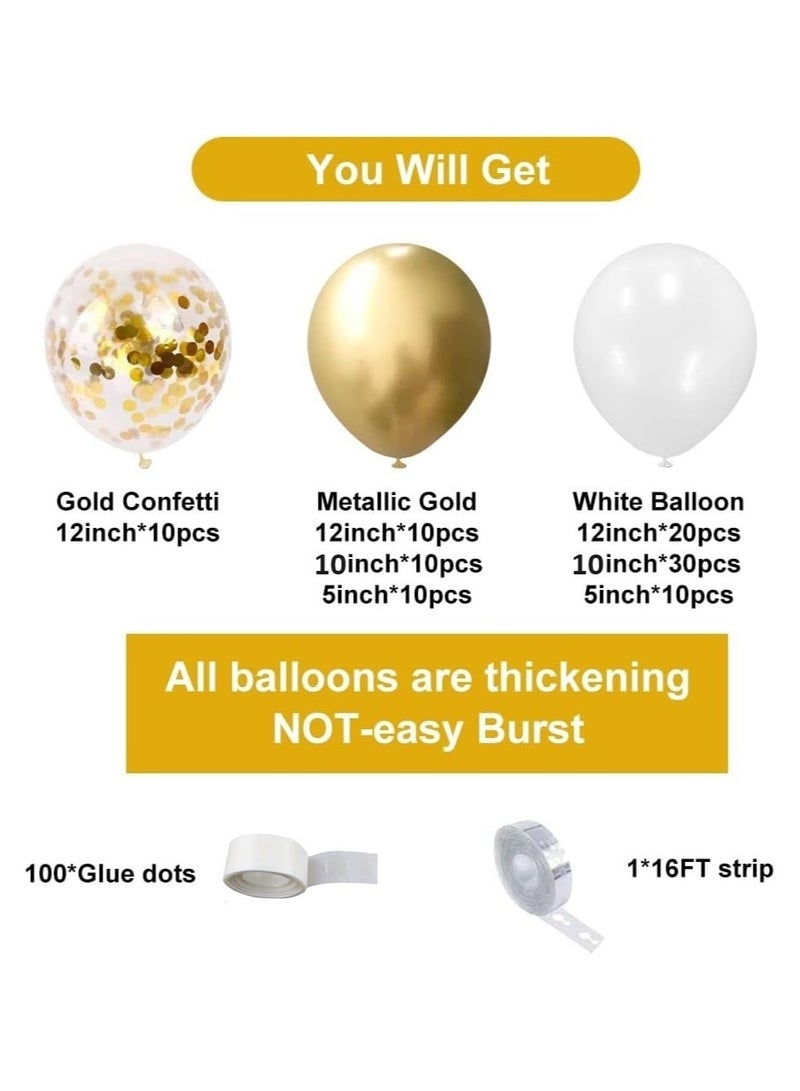 White Gold Balloons Garland Kit 100Pcs White Gold Metallic Chrome and Gold Confetti Balloons Arch with Balloon Tape for Wedding, Birthday Special Events Party Decoration  - Image 2