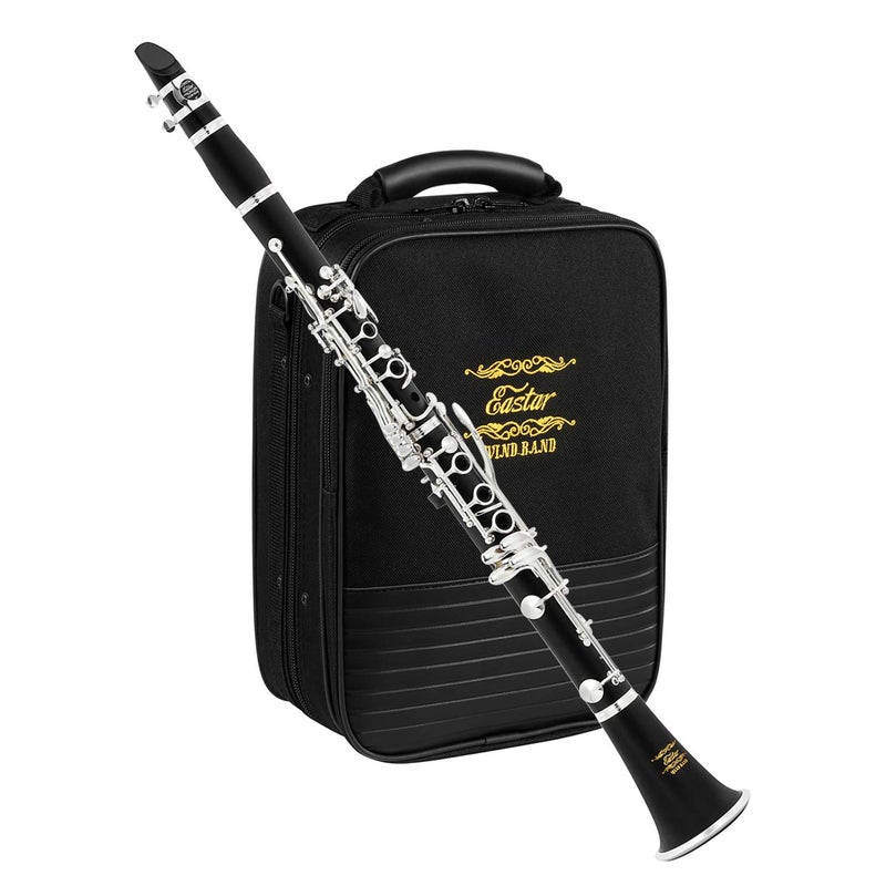 Eastar B Flat Clarinet for Intermediate Beginners Upgraded Ebonite Bb Clarinet Silverplated with 2 Barrels 4C Mouthpiece Hard Case Cleaning Kit ECL400