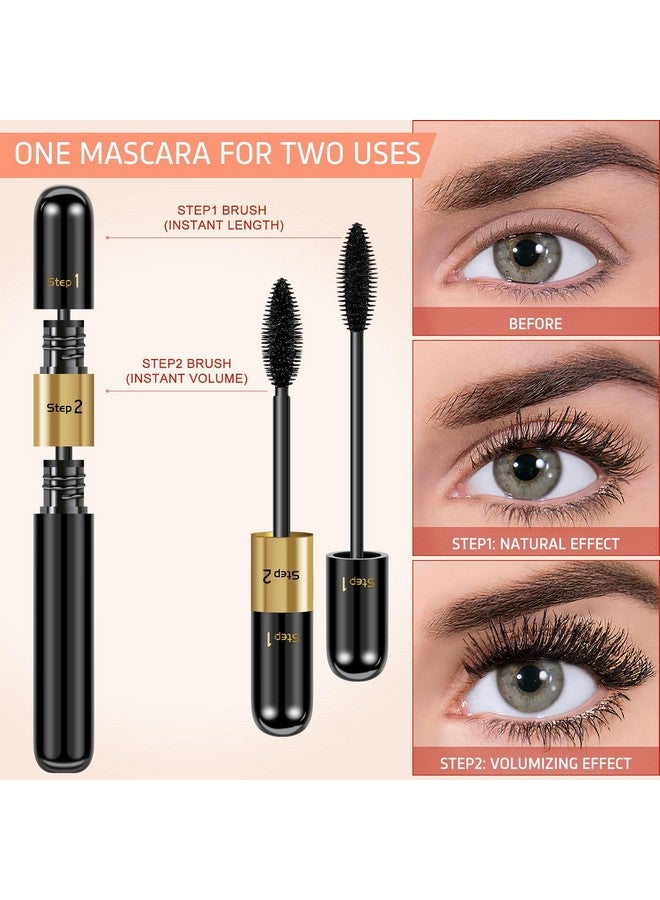DRMODE Mascara Volume and Length, 2 in 1 Waterproof Mascara Black, 2 Pack Falsies Voluminous Lengthening Smudge Proof 4D Silk Fiber Mascara with Mascara Comb - Image 4