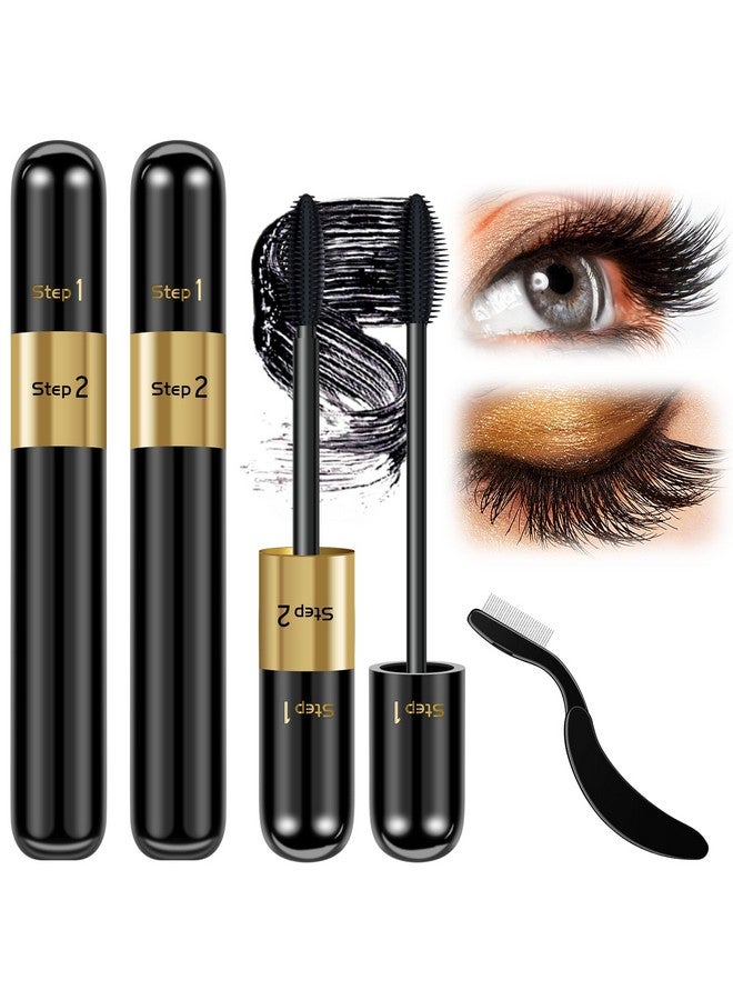 DRMODE Mascara Volume and Length, 2 in 1 Waterproof Mascara Black, 2 Pack Falsies Voluminous Lengthening Smudge Proof 4D Silk Fiber Mascara with Mascara Comb - Image 1