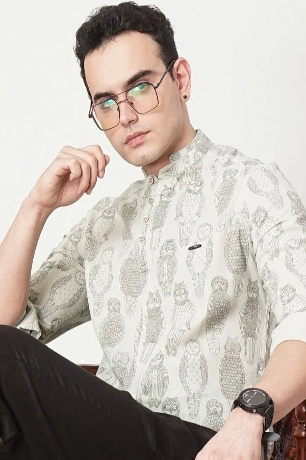 The Indian Garage Co Men Regular Fit Solid Full Sleeves Mandarin Collar Casual Shirt