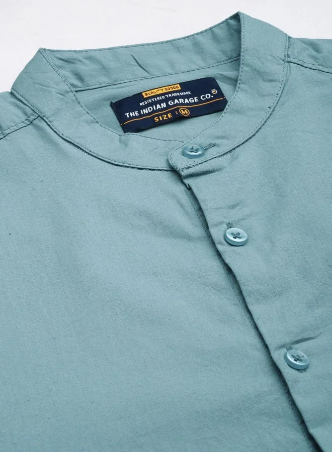 The Indian Garage Co Men Regular Fit Solid Full Sleeves Mandarin Collar Casual Shirt