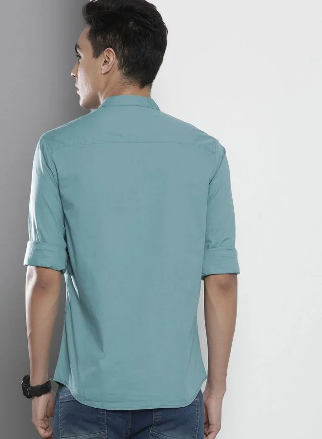 The Indian Garage Co Men Regular Fit Solid Full Sleeves Mandarin Collar Casual Shirt