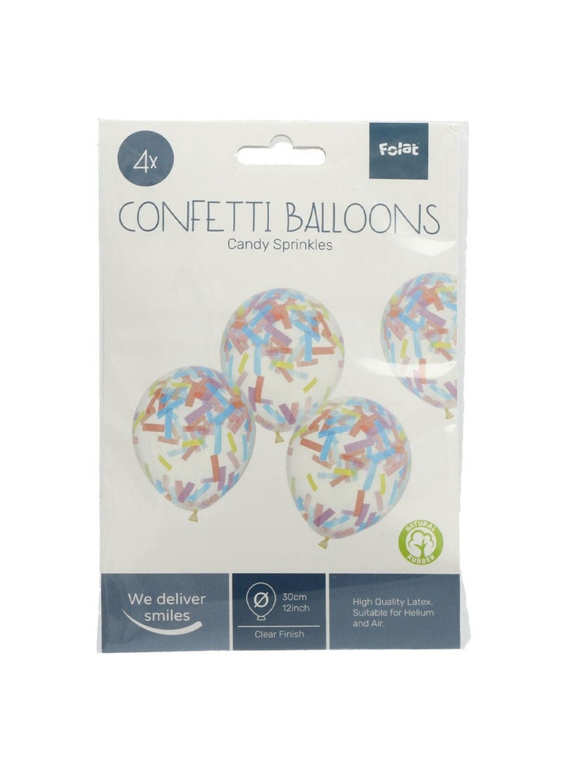 Folat Confetti Sprinkles Latex Balloons Transparent Multicolor 30cm 4-Pack - Image 2