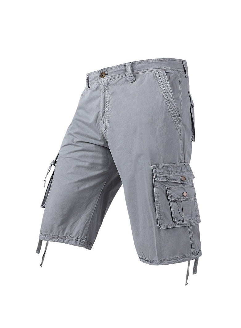 Men's New Summer Work Shorts Capris Multi Pocket Sports Shorts Light Grey - Image 1