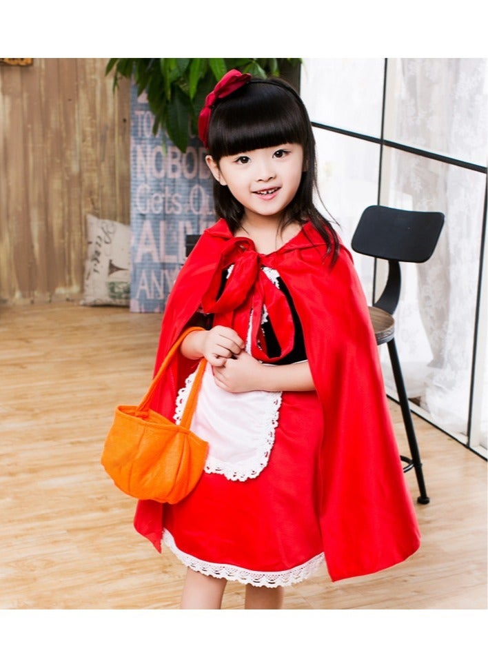 Little Red Riding Hood Costume for Girls Kids Holiday Party Fairytail Storybook Character Cosplay Dress Hooded Cloak 3-13 Years - Image 2
