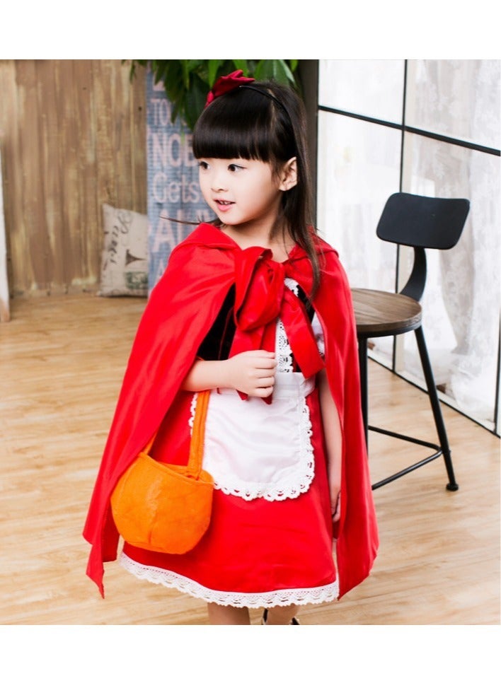 Little Red Riding Hood Costume for Girls Kids Holiday Party Fairytail Storybook Character Cosplay Dress Hooded Cloak 3-13 Years - Image 3
