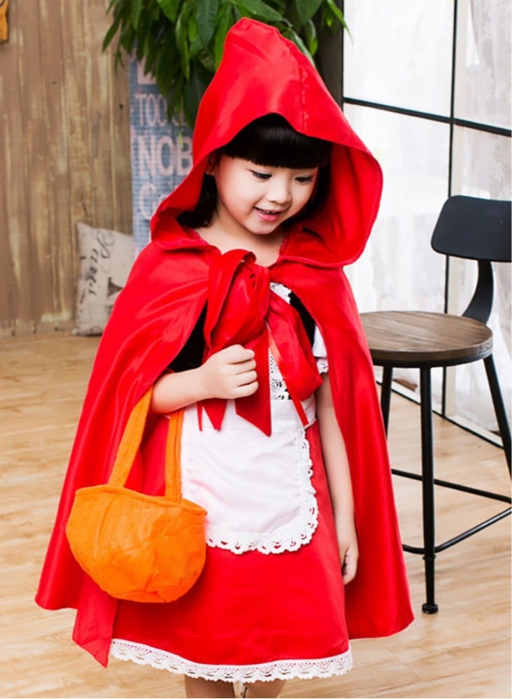 Little Red Riding Hood Costume for Girls Kids Holiday Party Fairytail Storybook Character Cosplay Dress Hooded Cloak 3-13 Years - Image 1
