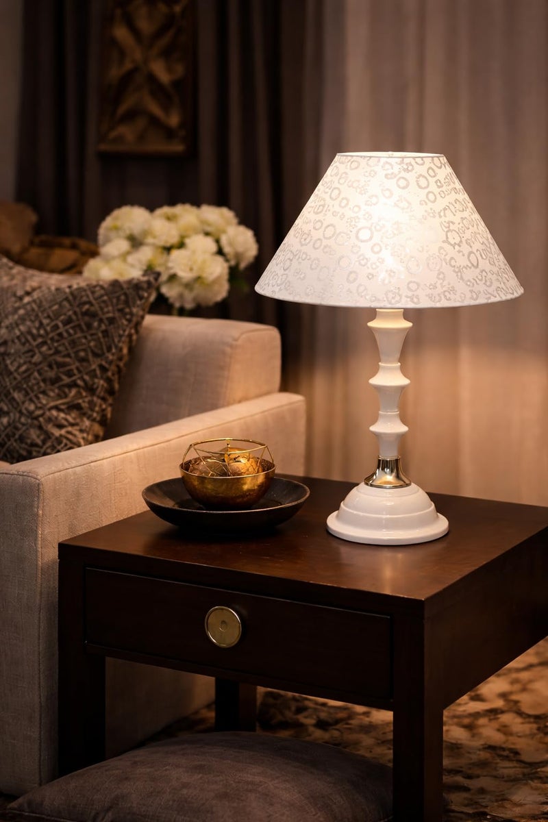 tu casa Metal Table Lamp | Fabric Shade Bedside Night Lamp for Bedroom Living Room Study | Elegant Decorative Home Décor Lighting & Gifting | Bulb Not Included - Image 5