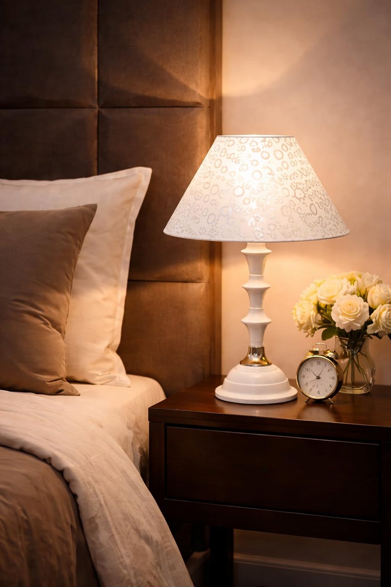 tu casa Metal Table Lamp | Fabric Shade Bedside Night Lamp for Bedroom Living Room Study | Elegant Decorative Home Décor Lighting & Gifting | Bulb Not Included - Image 2