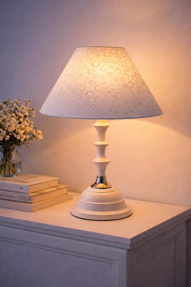 tu casa Metal Table Lamp | Fabric Shade Bedside Night Lamp for Bedroom Living Room Study | Elegant Decorative Home Décor Lighting & Gifting | Bulb Not Included - Image 1