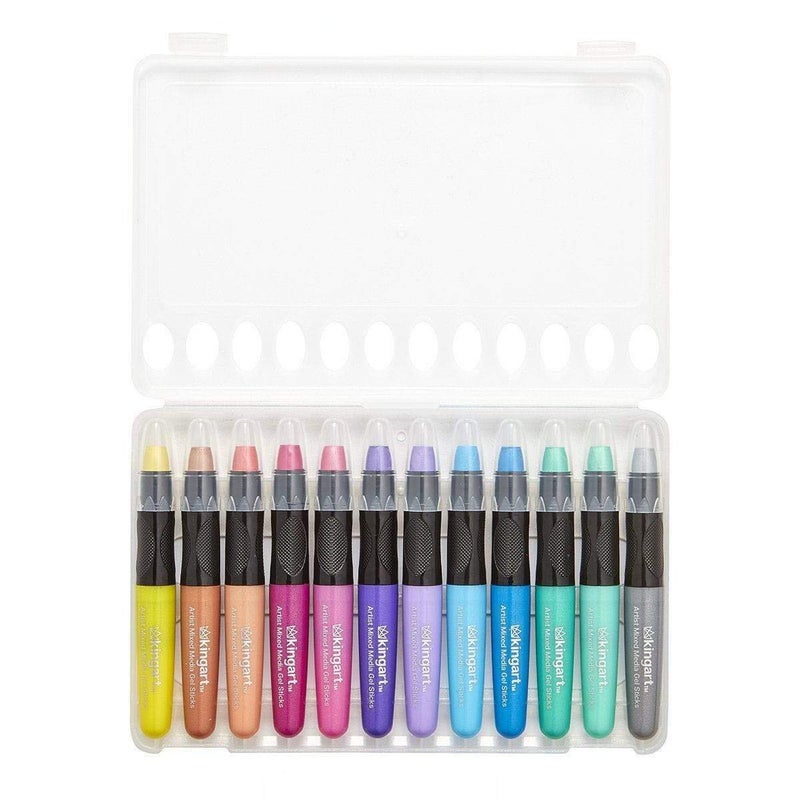 KINGART Metallic GEL STICK Set, Artist Pigment Crayons, 12 Rich Metallic Colors, Water Soluble, Creamy, and Odorless, Use on Paper, Wood, Canvas and more - Image 1
