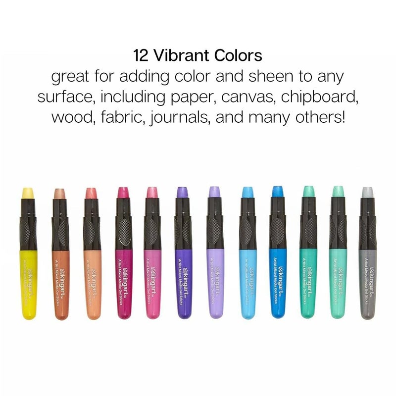 KINGART Metallic GEL STICK Set, Artist Pigment Crayons, 12 Rich Metallic Colors, Water Soluble, Creamy, and Odorless, Use on Paper, Wood, Canvas and more - Image 2