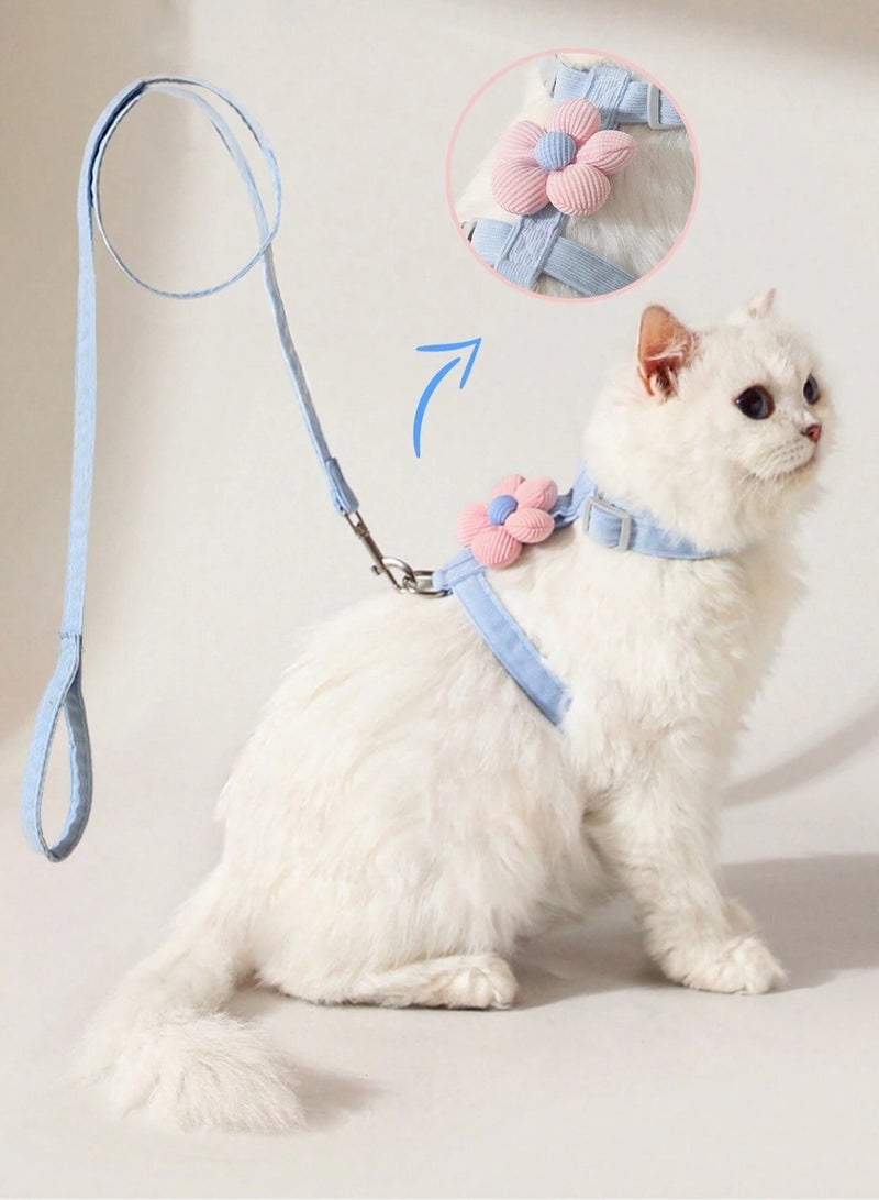 Adjustable Cat Harness and Leash Set with Flower Design - Image 1