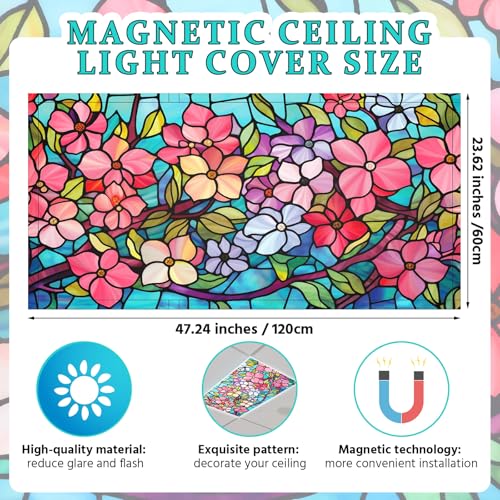 Glooglitter 4 Pcs Colorful Floral Fluorescent Light Covers 4 x 2 ft Stained Glass Magnetic Office Light Cover for Ceiling with 10 Magnets Filter Reduce Glare for Classroom School Home - Image 3