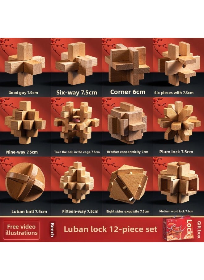 Generic - Luban Lock Kongming Lock Beech Wood Unlock Unleash Unleash Children's Educational Assembled Building Blocks Toys For Boys And Elementary School Students Cheap-Colour:[selected Good Things] *Arrival Gift Box Set Of 12 Pieces - Image 1