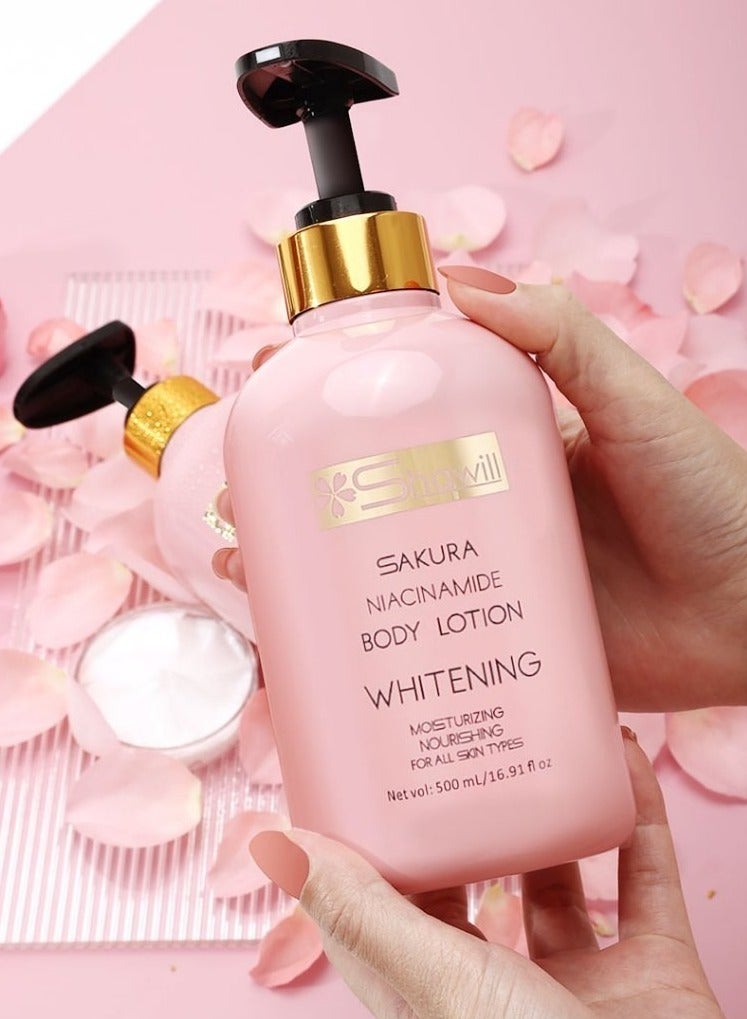Shawill sakura body lotion 500ml niacinamide cherry whitening brighten moisturizing nourish dry skin - Image 1