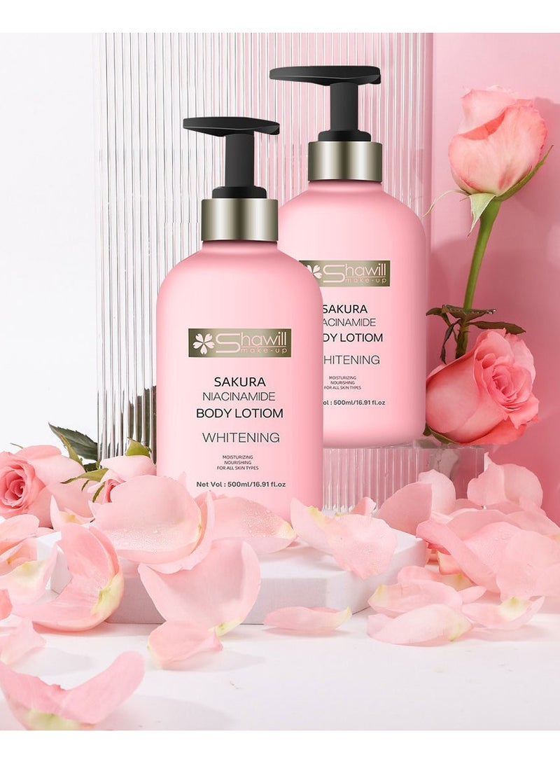 Shawill sakura body lotion 500ml niacinamide cherry whitening brighten moisturizing nourish dry skin - Image 3