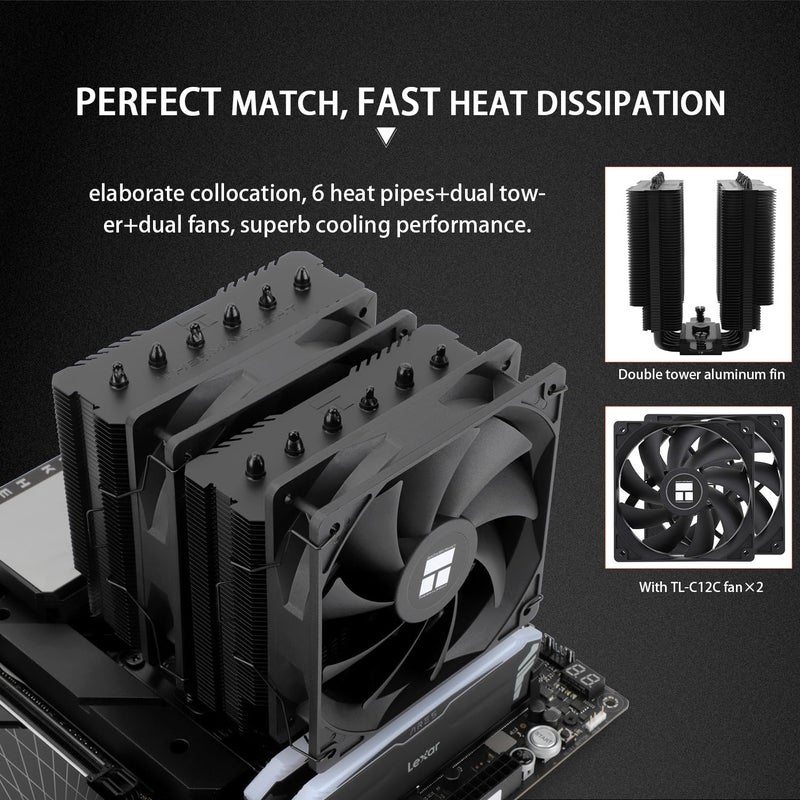 Thermalright Peerless Assassin 120 SE Black CPU Air Cooler, 6 Heat Pipes, Dual TL-C12C PWM Fans, 155mm High CPU Cooling,forAM4/AM5&Intel LGA 1851/1700/1150/1151/1200(PA120SE BLACK) - Image 4