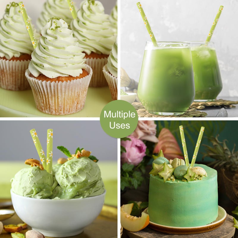 Whaline 100Pcs Flower Drinking Straws Green Boho Daisy Disposable Paper Straws Groovy Floral Decorative Straws for Summer Birthday Baby Shower Party Supplies Juices Shakes Cocktail Decoration - Image 4