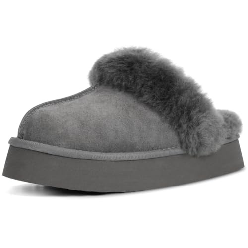 OOW Grey Fuzzy Platform Slipper for Women Cozy IndoorOutdoor Winter Slipper Memory Foam Sole Faux Fur Lined NonSlip Machine Washable for Women Size 5 - Image 1
