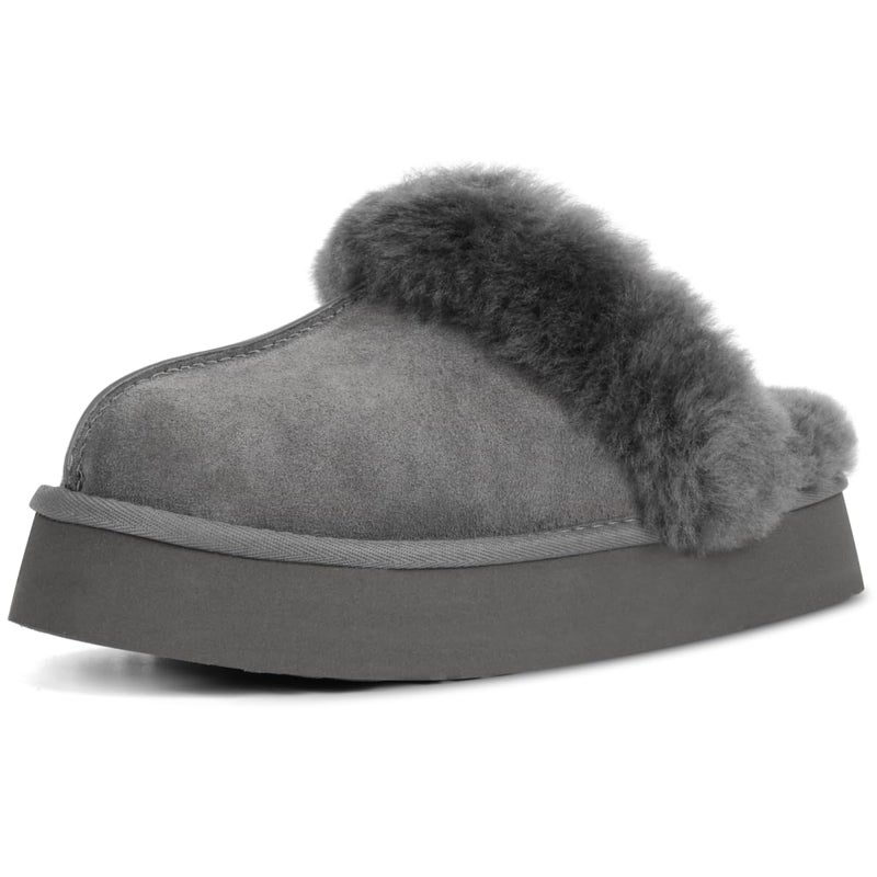 OOW Grey Fuzzy Platform Slipper for Women Cozy IndoorOutdoor Winter Slipper Memory Foam Sole Faux Fur Lined NonSlip Machine Washable for Women Size 5 - Image 2