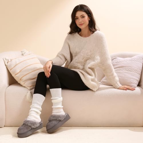 OOW Grey Fuzzy Platform Slipper for Women Cozy IndoorOutdoor Winter Slipper Memory Foam Sole Faux Fur Lined NonSlip Machine Washable for Women Size 5 - Image 3