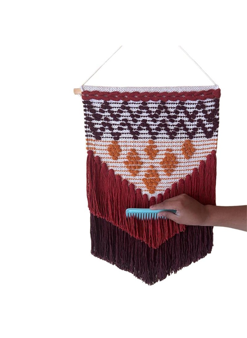 TSUKUYOMI TSUKUYOMI Pack of 1 Small Hand Made Wall Hanging Macrame Bohemian Nordic Woven Decor Tapestry Hippie Beautiful Geometric Art 12 x 22 Inch SM Red 003  - Image 2