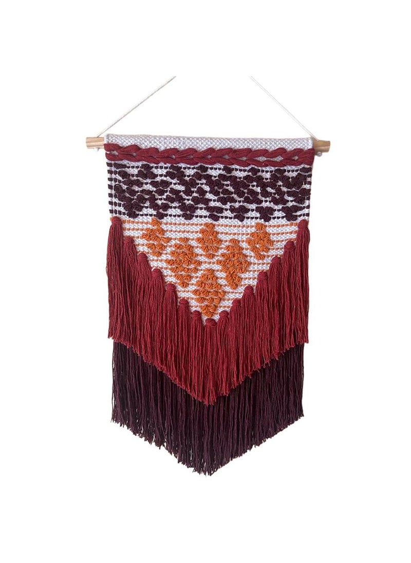 TSUKUYOMI TSUKUYOMI Pack of 1 Small Hand Made Wall Hanging Macrame Bohemian Nordic Woven Decor Tapestry Hippie Beautiful Geometric Art 12 x 22 Inch SM Red 003  - Image 3