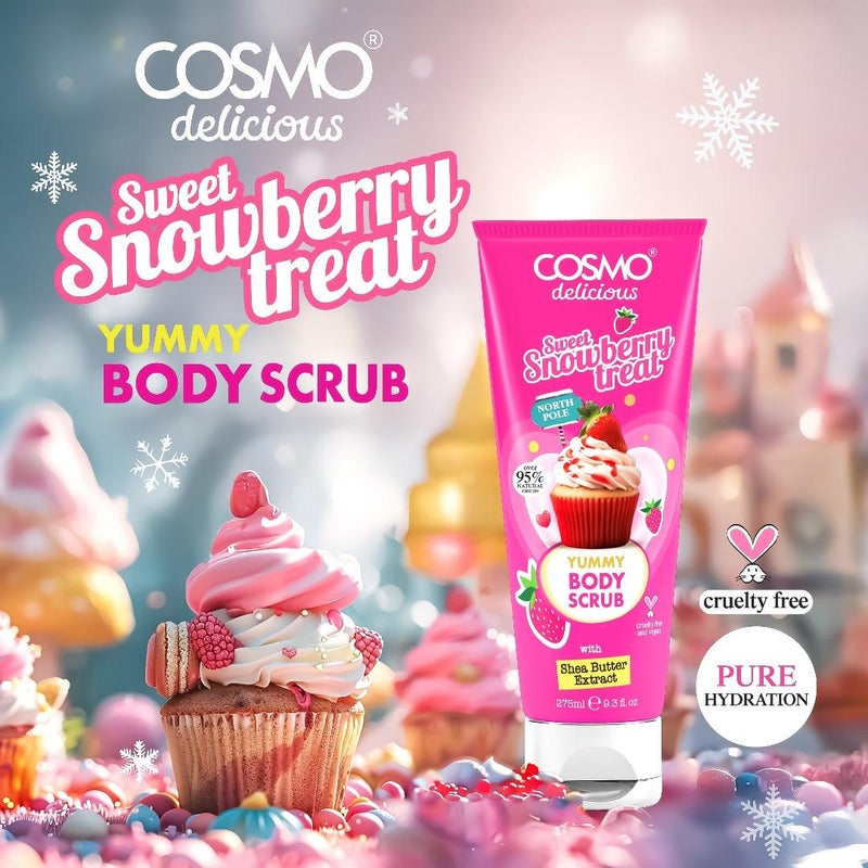 COSMO علاج كوزمو لذيذ من توت الثلج مع مقشر الجسم بالشيّا للرجال والنساء 275 مل، مقشر الجسم المقشر، مرطب ومغذي، مقشر سكر، رائحة التوت، إزالة الجلد الميت والتنظيف العميق، لجميع أنواع البشرة - Image 2