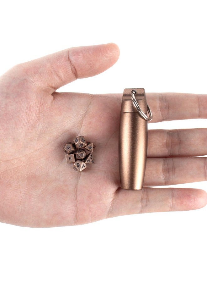 Byhoo Golden Mini DND Dice Set, DND Metal Tiny Mini Small Dice Set with DND Keychain Dice Case, Durable Portable Mini DND Dice Set, DND Holder Case, DND Accessories Gift for Tabletop RPG Board Games  - Image 1