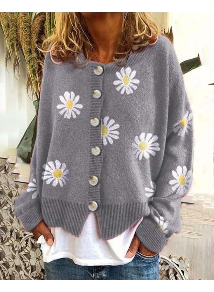 NIBEMINENT Fashion Floral Knitted Cardigan Women Sweaters Soft Spring Autumn Coat Button Long Sleeve Tops Design Outerwear Cardigans - Image 1