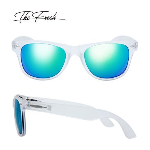 The Fresh Matte Frosted Horn Rimmed Sunglasses Reflective Colored Mirror Lens UV400 Protection Spring Hinge Eyewear for Men Women, Gift Box Set (3-Frost, Green Mirror) - Image 5