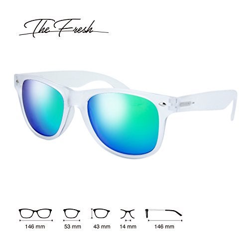 The Fresh Matte Frosted Horn Rimmed Sunglasses Reflective Colored Mirror Lens UV400 Protection Spring Hinge Eyewear for Men Women, Gift Box Set (3-Frost, Green Mirror) - Image 3