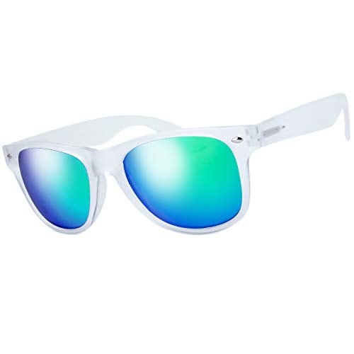 The Fresh Matte Frosted Horn Rimmed Sunglasses Reflective Colored Mirror Lens UV400 Protection Spring Hinge Eyewear for Men Women, Gift Box Set (3-Frost, Green Mirror) - Image 1