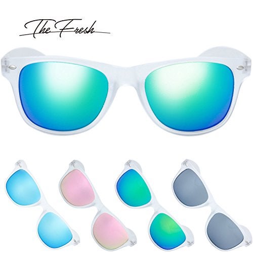 The Fresh Matte Frosted Horn Rimmed Sunglasses Reflective Colored Mirror Lens UV400 Protection Spring Hinge Eyewear for Men Women, Gift Box Set (3-Frost, Green Mirror) - Image 2
