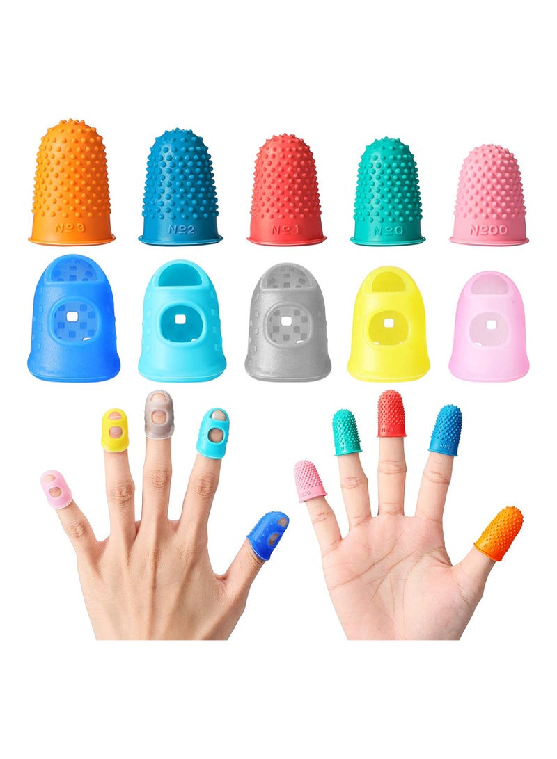 SOLARAE 10 Pieces Guitar Rubber Finger Tips Guard, 5 Sizes Non Slip Reusable Finger Pads Grips Assorted Colors Finger Protector Covers for Sorting Task, Paperwork, Cutting, Wax Carving (XS/S/M/L/XL) - Image 1