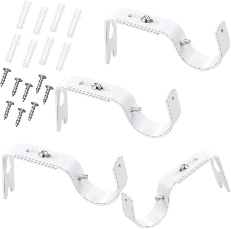 Frienda 4 Pcs Curtain Rod Support Brackets White Adjustable Curtain Rod Hangers for 1 Inch Diameter General Hardware Holders Wall Bracket Hanger Hooks with Screws - Image 1