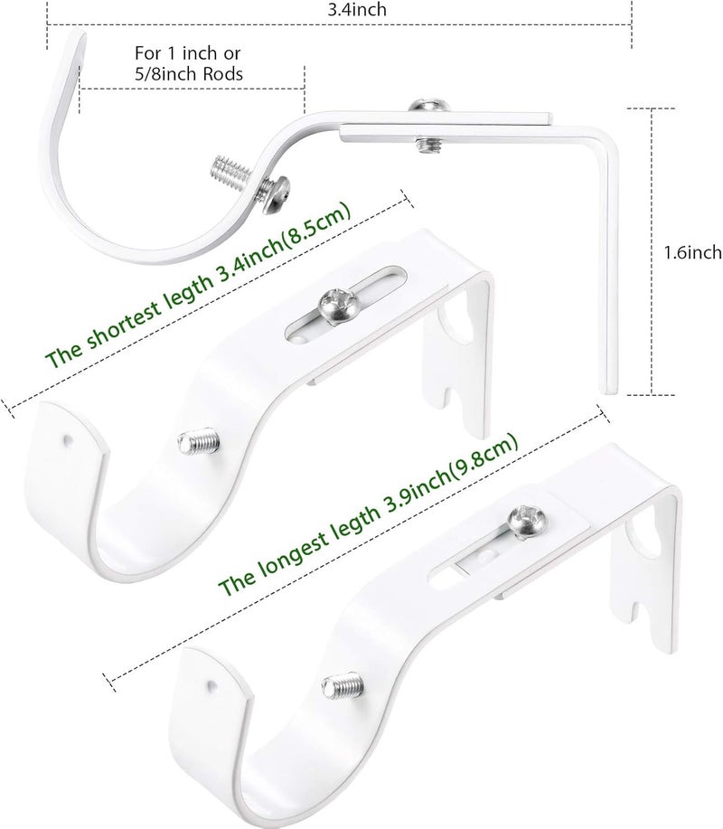 Frienda 4 Pcs Curtain Rod Support Brackets White Adjustable Curtain Rod Hangers for 1 Inch Diameter General Hardware Holders Wall Bracket Hanger Hooks with Screws - Image 2