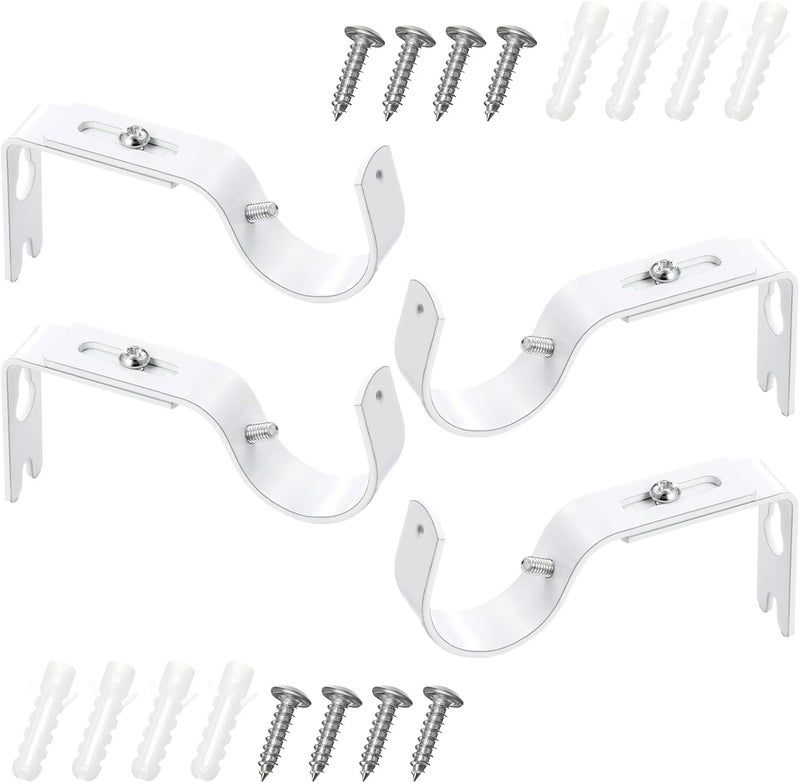 Frienda 4 Pcs Curtain Rod Support Brackets White Adjustable Curtain Rod Hangers for 1 Inch Diameter General Hardware Holders Wall Bracket Hanger Hooks with Screws - Image 3