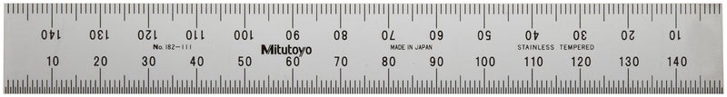 Mitutoyo 182111 Steel Rule 150mm Tempered Stainless Steel Satin Chrome Finish 1mm 05mm Graduations 12mm Thick x 19mm Wide Clear EasytoRead Markings - Image 1