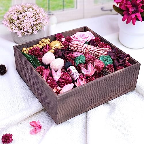 Iris Home Fragrances Rose Peony Potpourri in a Wooden Box- 340g with 5ml Refresher Oil Free - Image 1