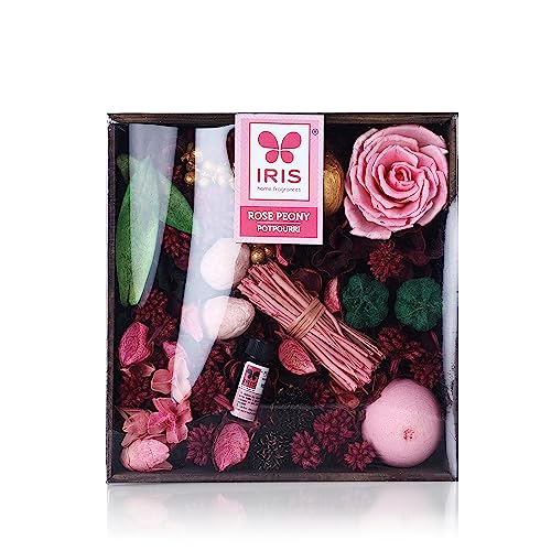 Iris Home Fragrances Rose Peony Potpourri in a Wooden Box- 340g with 5ml Refresher Oil Free - Image 2
