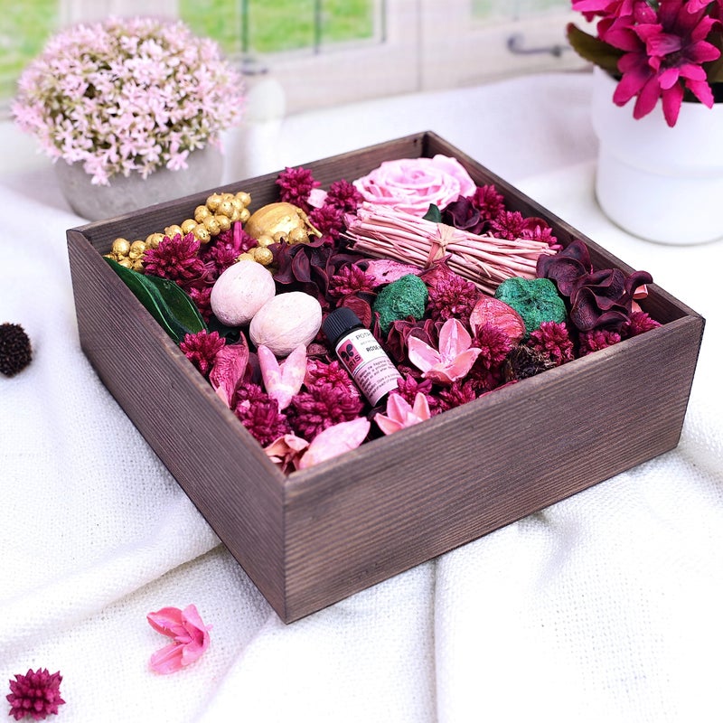 Iris Home Fragrances Rose Peony Potpourri in a Wooden Box- 340g with 5ml Refresher Oil Free - Image 5