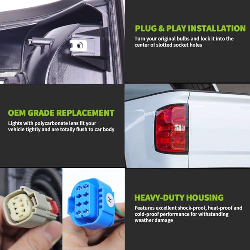 MOCW Right Tail Light Compatible with 2014-2018 Chevrolet Silverado 1500 2500 HD 3500HD, GMC Sierra 3500 HD Taillight Brake Lamps Halogen Bulb and Harness Included, Right Passenger Side - Image 4