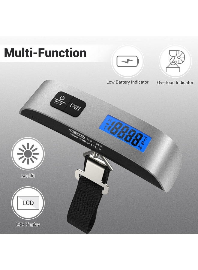 دكتور ميتر ميزان أمتعة من Dr.meter Travel Essentials، ميزان أمتعة بإضاءة خلفية، شاشة LCD، 110 رطل/50 كجم، ميزان إلكتروني، ملحقات سفر بريدية رقمية، مقبض مطلي بالمطاط، مستشعر درجة الحرارة، فضي  - Image 1