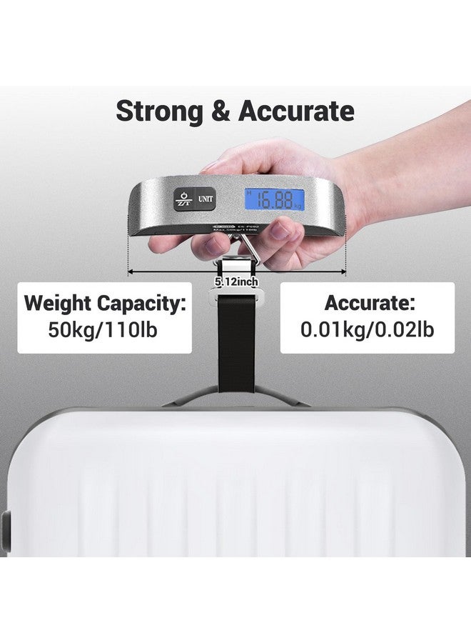دكتور ميتر ميزان أمتعة من Dr.meter Travel Essentials، ميزان أمتعة بإضاءة خلفية، شاشة LCD، 110 رطل/50 كجم، ميزان إلكتروني، ملحقات سفر بريدية رقمية، مقبض مطلي بالمطاط، مستشعر درجة الحرارة، فضي  - Image 3