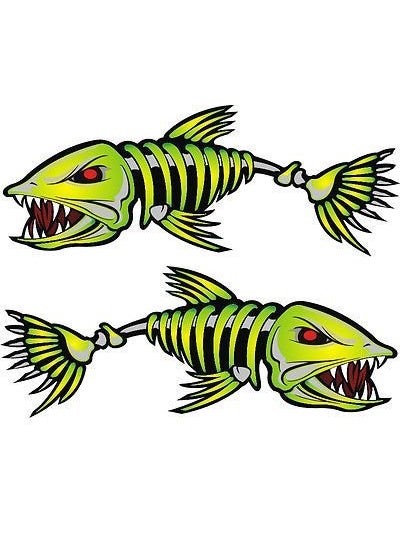 NTICKER 2 pcs Kayak Decal Fish Bones Skeleton Stickers for Kayak Canoe Fishing Boat Wall Car Accessories 