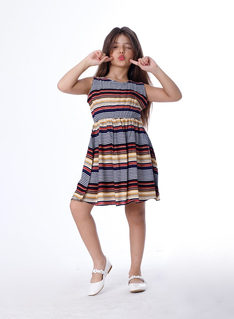 بيبو_فستان مقلم الوان كت_الأزرق الداكن - Image 1