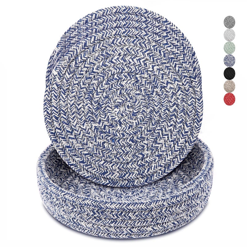 Trivets for Hot Dishes Pots and Pans Hot Pads with Storage Basket Pot Holders for Kitchen Heat Resistant Mat Protect Counter Home Essentials Farmhouse Decor Blue 4 PCS
